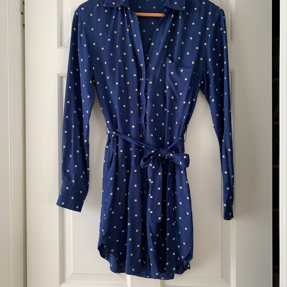 Reformation “Nairobi” Navy Polka Dot Belted Dress size XS